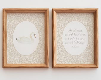 Christian Girl Nursery Print Set of 2, Vintage Swan Wall Decor (Digital Download)