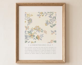 1 Corinthians 13:4-7 Floral Printable - Love Is Patient Bible Verse Art (Digital Download)