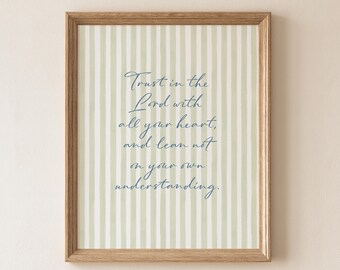 Proverbs 3:5 Minimalist Stripe Print - Sage Green Bible Verse Art (Digital Download)