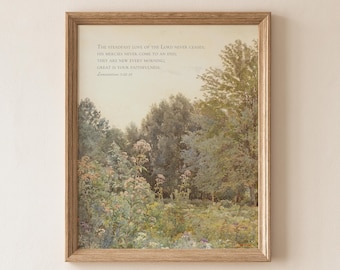 Seine Barmherzigkeit ist jeden Morgen neu – Bibelvers-Druck, christliche Vintage-Wildblumenkunst (Digitaler Download)