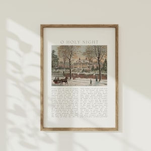 Weihnachtshymne Wandkunst, O heilige Nacht, Vintage Winter Schneelandschaft, Bauernhaus Anbetung Lied Poster, Christlicher Feiertag, Religiöser Glaube Geschenk