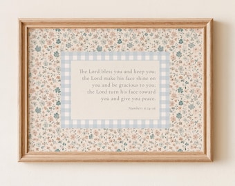 Wandbild „The Blessing Vintage“ fürs Kinderzimmer: Bibelvers mit Zahlen, dezenter Blumendruck (Digitaler Download)
