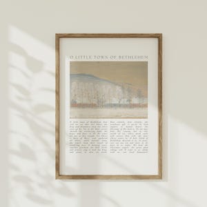 O little Town Of Bethlehem Vintage Wandkunst, Weihnachtshymne, Anbetungsliedplakat, Winterwaldlandschaft, Dorf-Schneeszene, Feiertagsgeschenk