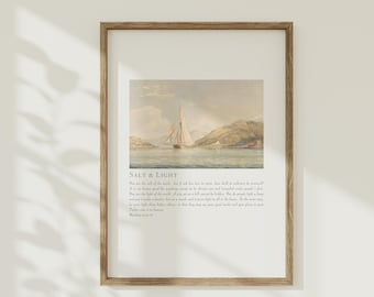 Vintage-Segelboot-Kunst mit Bibelversen: Nautischer Druck „Salz und Licht“ (Digitaler Download)