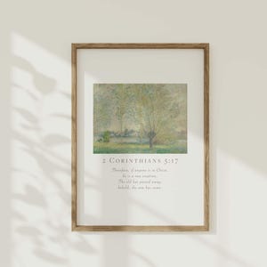 2 Corintios 5:17 - Árbol vintage imprimible - Arte bíblico con paisaje primaveral