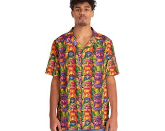 Men's Tiki Hawaiian Shirt, Vibrant Island Aloha Style