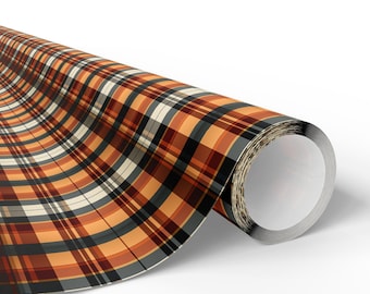 Plaid, orange and black Merry Christmas Wrapping Paper