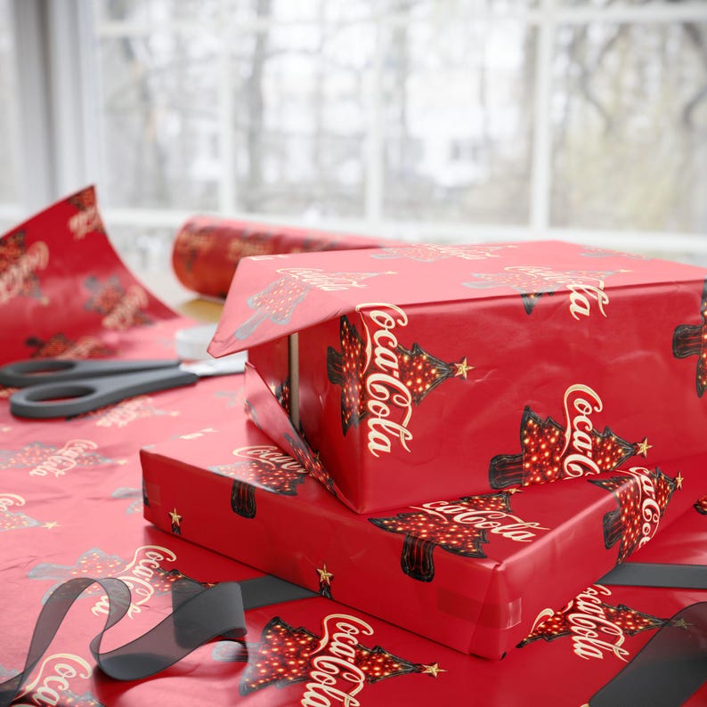 Coca-cola Themed Wrapping Paper (dark Red) - Etsy