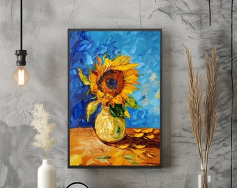 Oil Painting | Sunflower | Wall Art | Post-Impressionism Art | Vibrant Yellow | Van Gogh Style | DIGITAL DOWNLOAD