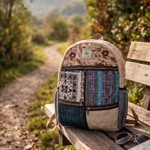 Handmade Hemp Patchwork Backpack, Boho Laptop Bag, Eco Friendly Travel Nepal Bag