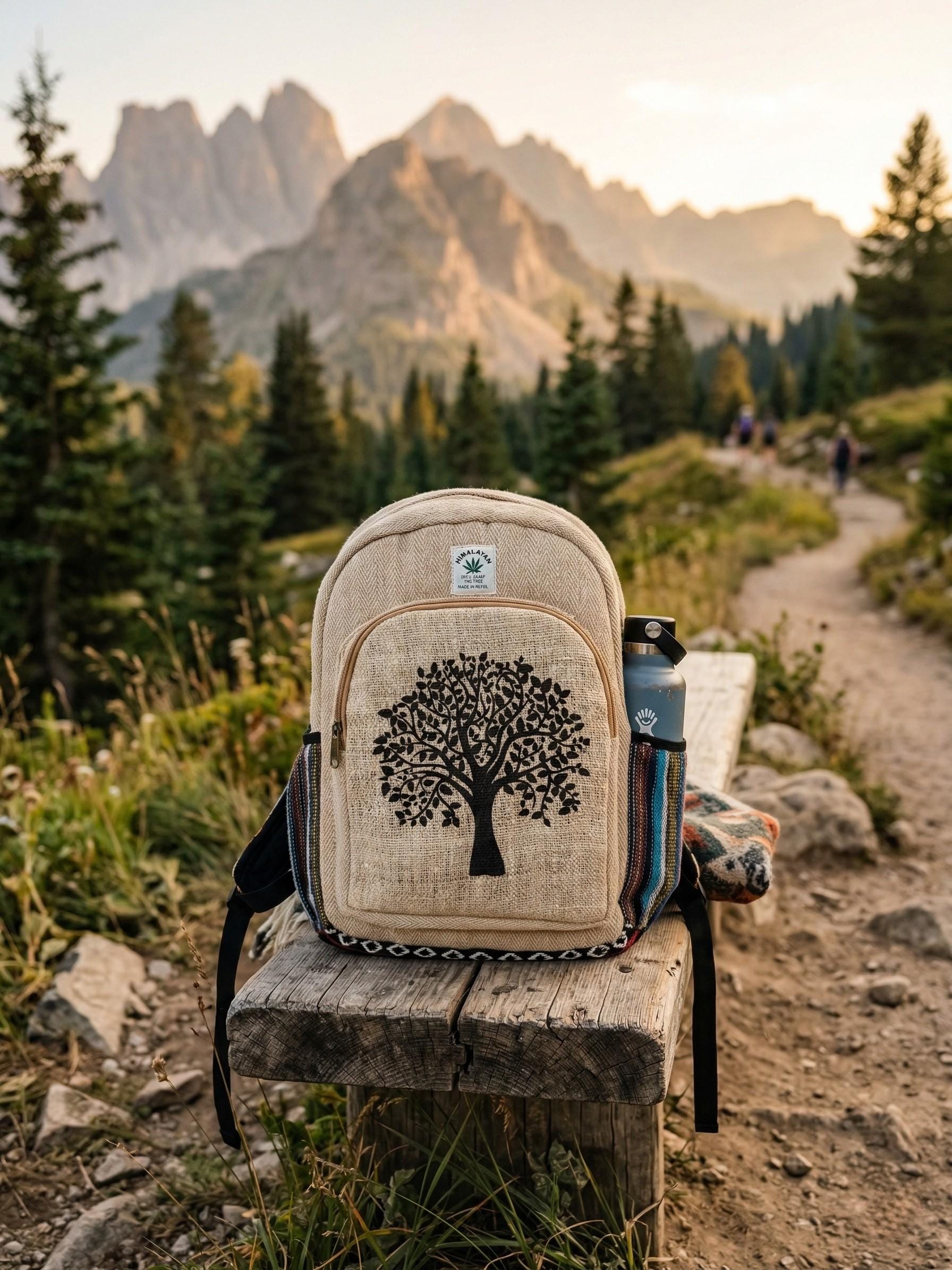 Boho/Festival Vibes!  Himalayan Nepal Multicolor Woven Canvas Backpack Mushroom Print Hemp Mini Backpack - Nepalese Handmade Bag  main image 3