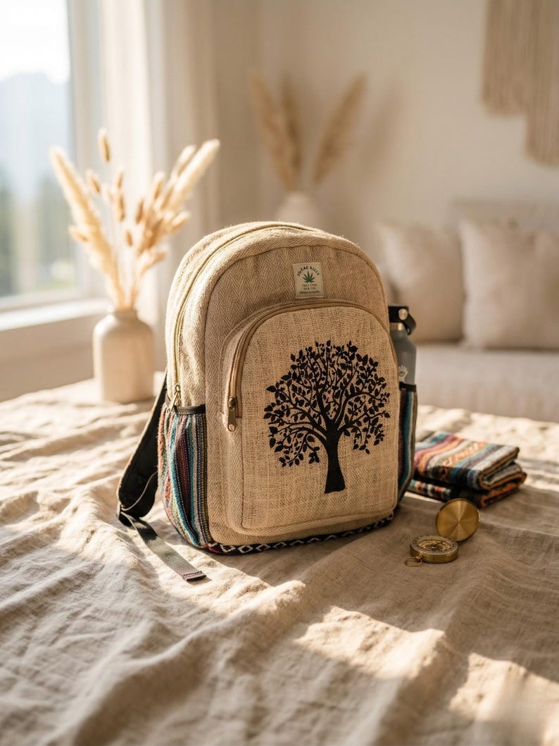 Himalayan Hemp Tree of Life Backpack – Handmade Boho Nepal Travel ...
