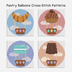 Pastry Hot Air Balloon Cross Stitch Pattern Bundle (PDF Download)