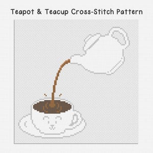 Teapot and Teacup Counted Cross Stitch Pattern PDF Chart File Digital Instant Download
