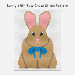 Bunny With Bow Counted Cross Stitch Pattern PDF Chart File Digital Instant Download