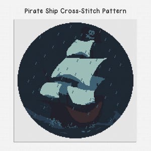 Patrón de punto de cruz contado de barco pirata en formato PDF (descarga digital instantánea)