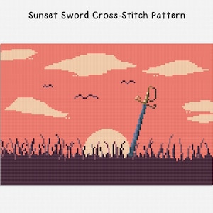 Sunset Sword Counted Cross Stitch Pattern PDF Chart File Digital Instant Download