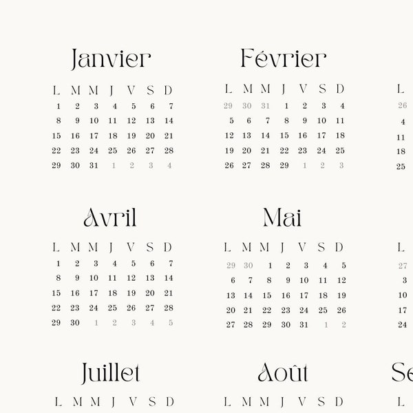 Calendrier annuel 2024