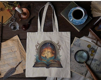 Enchanted Book Portal Cotton Tote Bag | Bookish Magical Forest