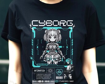Camiseta con diseño de anime cyborg / Camiseta de estilo urbano ciberpunk / Camiseta gráfica de ciencia ficción neo-tokio
