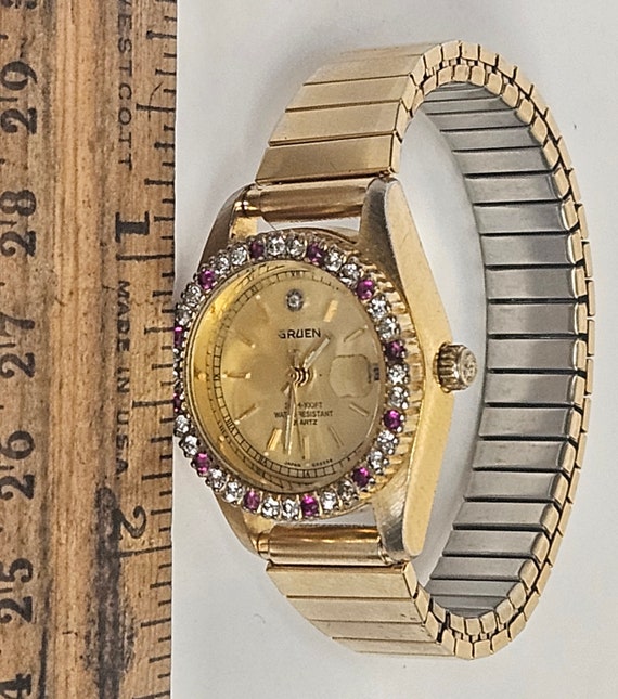 Vintage 1990s GRUEN 237-2015 Gemstone Accented Bezel Womens Vintage 1990s GRUEN 237-2015 Gemstone Accented Bezel Womens