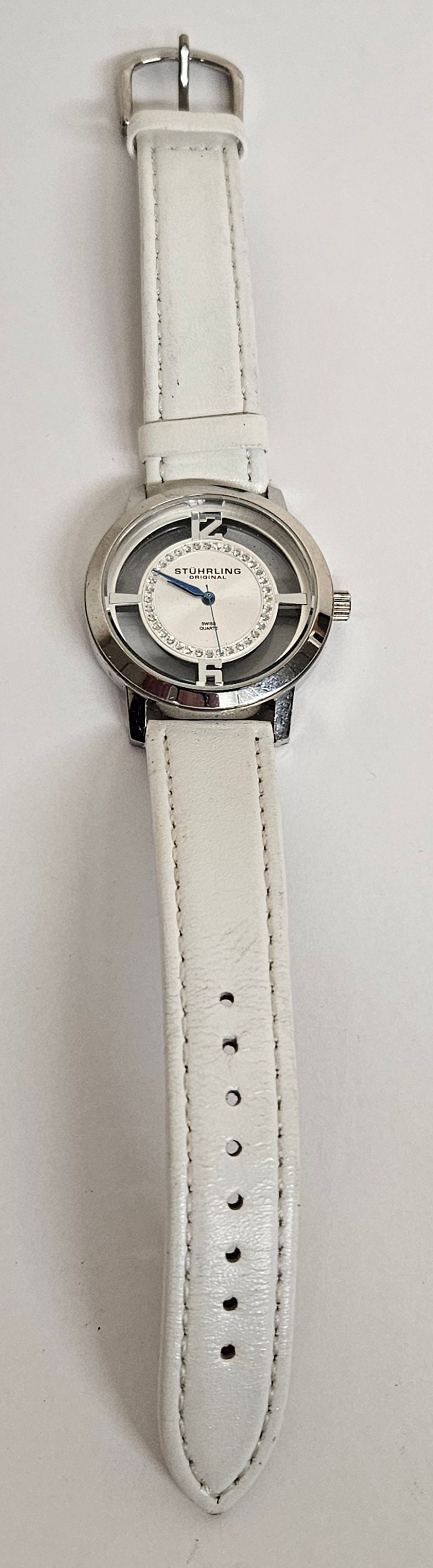 Stührling white watch Stuhrling Original White Watch Ceramic Face Rubber Band | eBay main image 2
