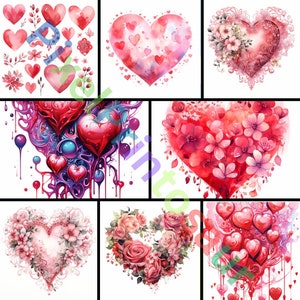 Aquarell Herz Clipart | Valentinstag | Niedliche Herz Illustrationen | Rosa und Rot Themen | Sofort Download für kommerzielle Nutzung
