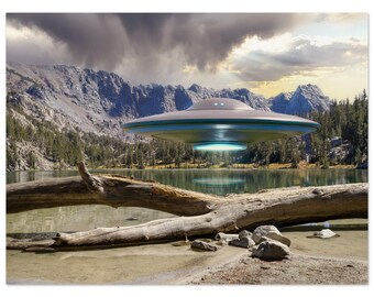 UFO over Lake  - Poster on Museum-Quality Matte Paper