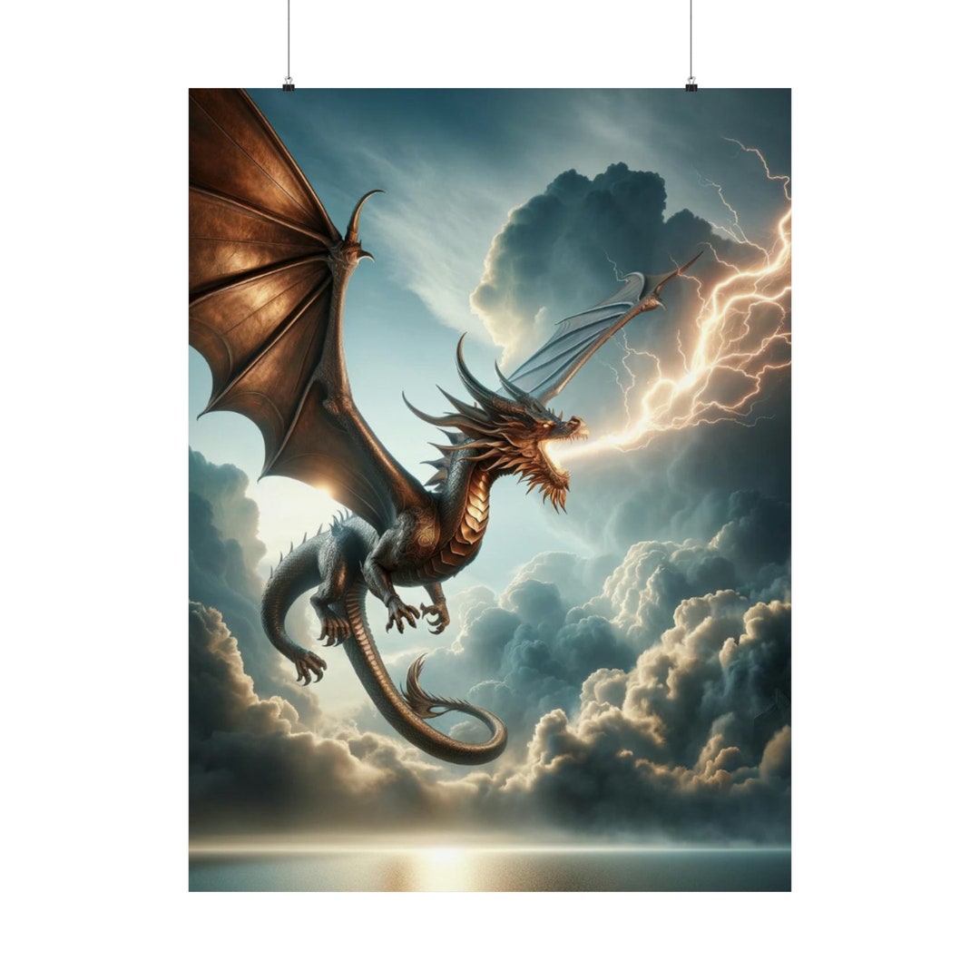 Blue Lightning Dragon Matte Vertical Poster Etsy