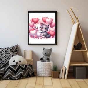 Adorable Cat Nursery Wall Art Print, Animal Cat Wall Art, Kids Nursery Digital Print, Animal Art, Pink Nursery Artwork, Nursery Decor