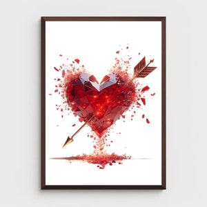 Valentinstag Shattering Heart Art Print | Amor Digitaldruck | Valentinstag Digitale Wand Kunst | Rotes Herz Wandkunst | Sofort Download