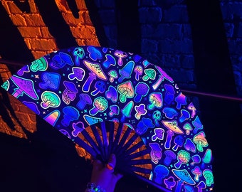 33cm Colorful Mushrooms Bamboo Fan. Great for Festival, Dancing and Parties l Rave Big Fans, Ravers Essential, Mushroom Big Fan