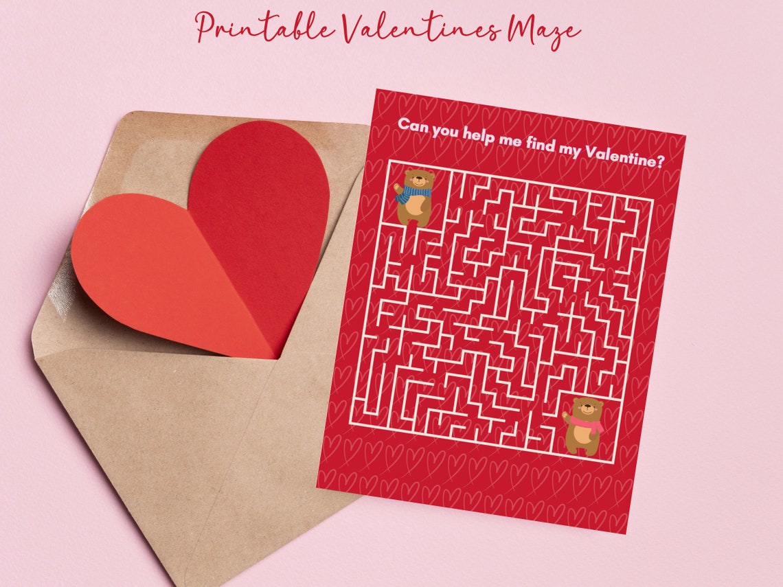 Printable Valentines Maze Game Kids Valentine s Day Activity Classroom Valentines Activity