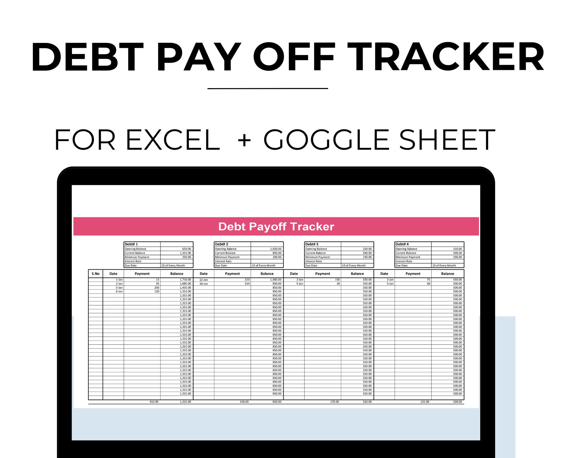 Debt Payoff Tracker Excel Google Sheets Debt Spreadsheet Debt Payment