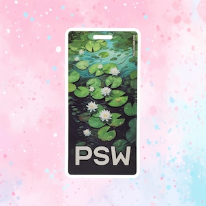 Lys des rivières (PSW) - Badge d'identification de rôle pour identification verticale, préposé aux services de soutien à la personne, identifiant visuel amusant pour les établissements hospitaliers/de soins de santé