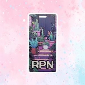 Lo-Fi Cacti (RPN) - Badge d'identification de rôle pour badge d'identification vertical, Infirmière auxiliaire autorisée, Identificateur visuel amusant pour les établissements hospitaliers/de soins de santé