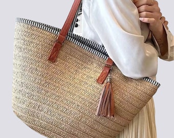 Straw bag-straw bag basket-straw shopping shoulder bag-natural straw bag-beach bag-straw beach bag-straw vacation handbag