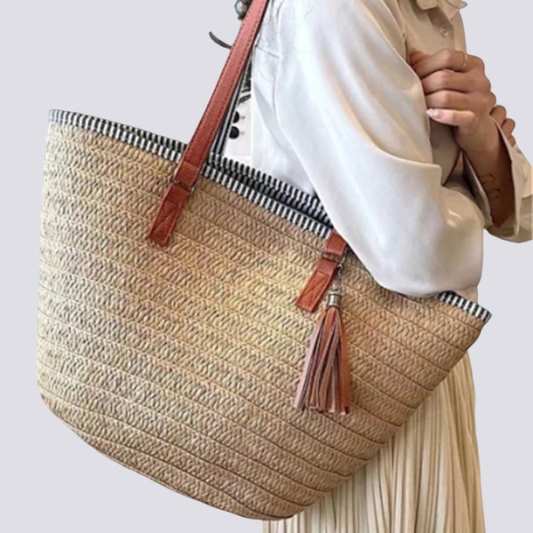 Straw bag-straw bag basket-straw shopping shoulder bag-natural straw bag-beach bag-straw beach bag-straw vacation handbag