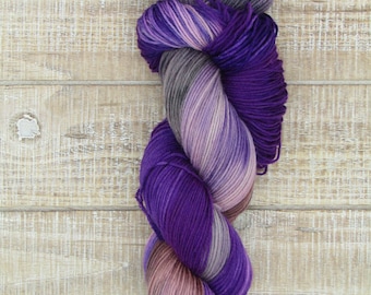 Iris Single Skein Hand-Dyed Purple, Gray, and Brown Yarn