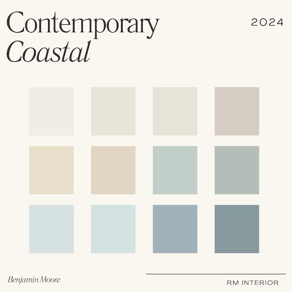 2024 Contemporary Coastal Paint Colour Palette | Benjamin Moore, Interior Design, Paint Colour Selection, E-Design PDF, Shop the Look