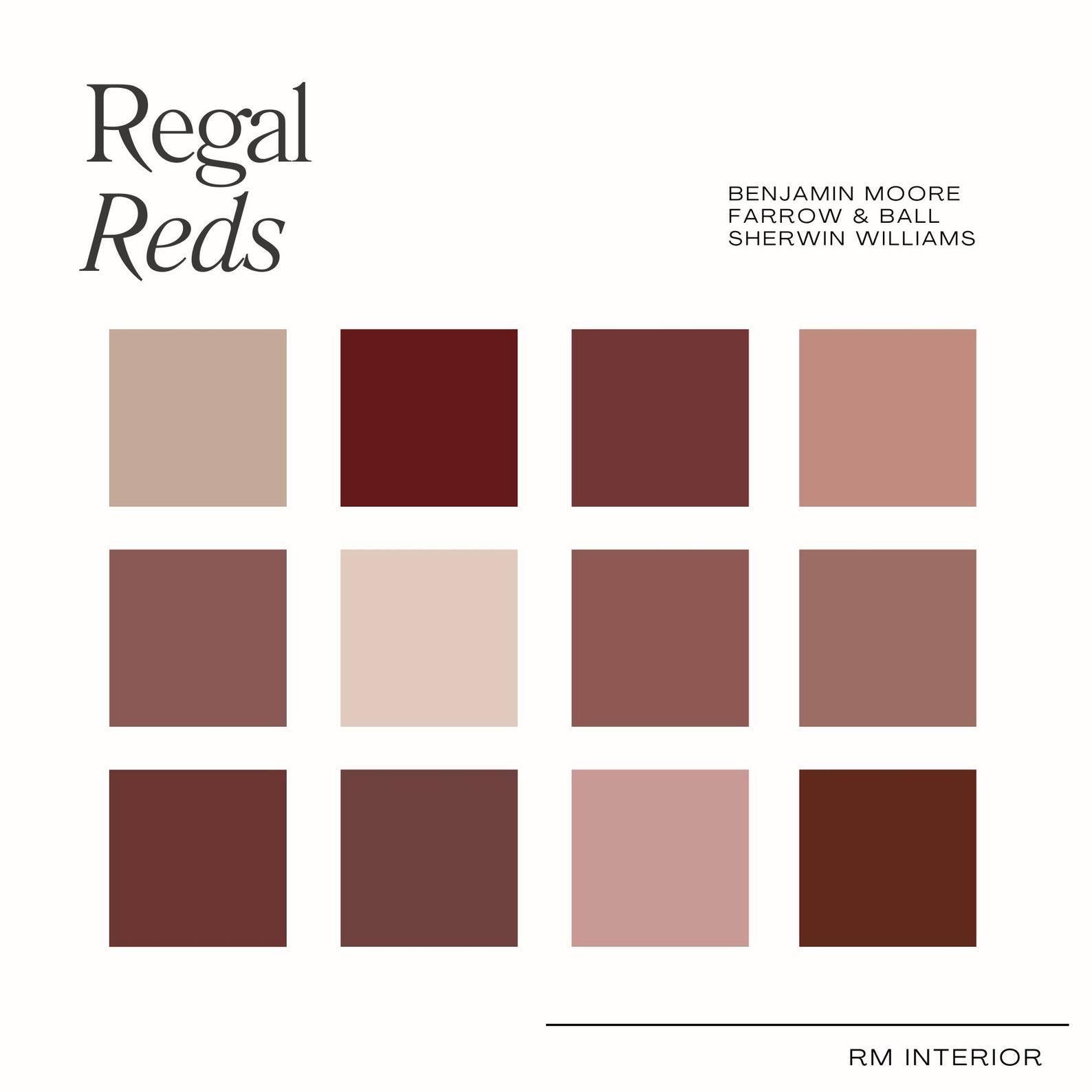 Regan Ridley Color Pallet Regal Reds Paint Color Palette | 12 Curated Moody Red Tones (digital ...