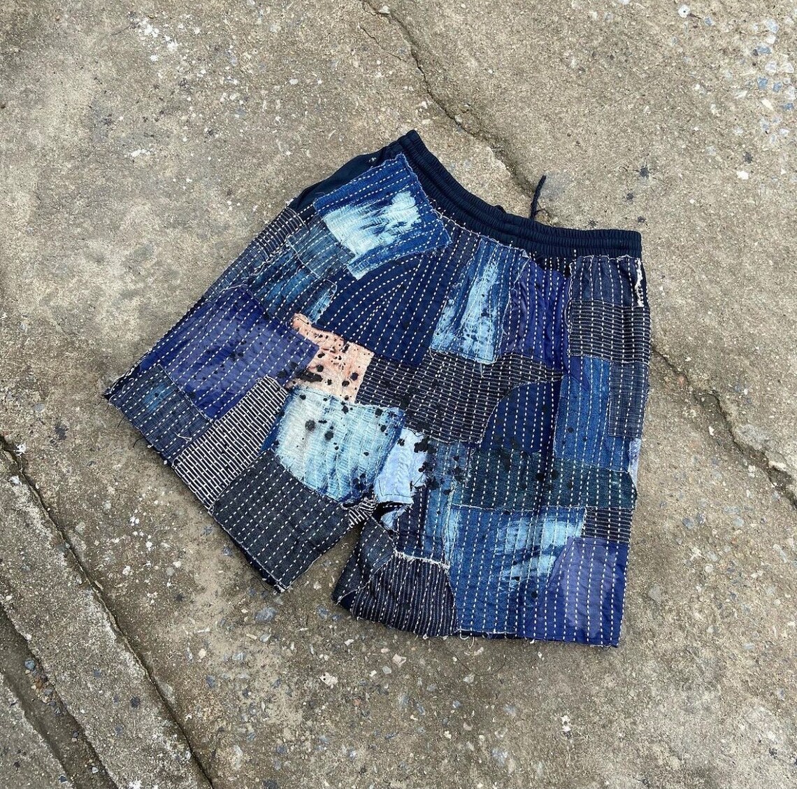 Vintage Custom Rotten Boro Patchwork Painted Splatter Denim Cotton