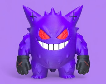 Op Kaws x Gengar geïnspireerde 3D-geprinte figuur van 4" | Meerkleurige Pokémon-fanart | Limited Edition designer speelgoedstijl