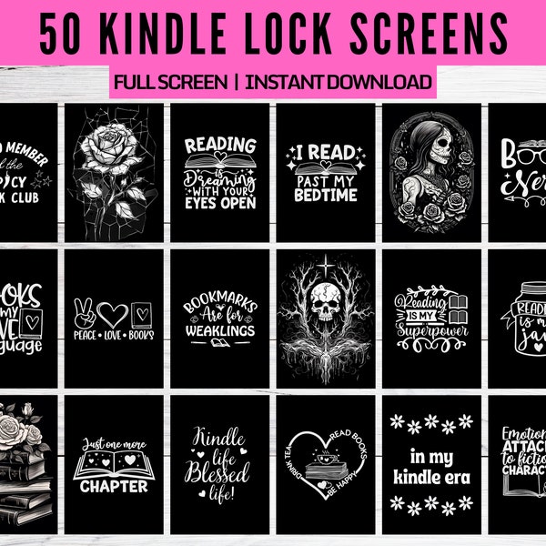 50 Kindle Lockscreen | Paperwhite Wallpaper Lock Screen | Bookish Screensaver | Custom Personalized ePUB Digital Download