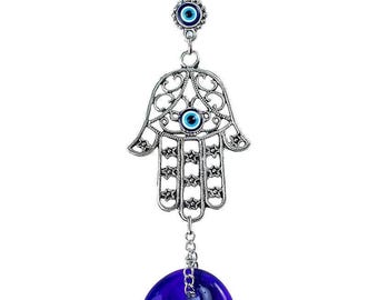 Hamsa Wall Hanging - Glass Evil Eye Charm With Acrylic Beads