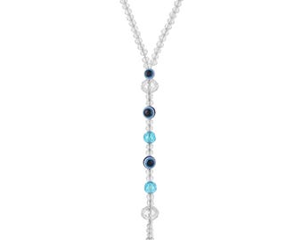 Car Hanging Ornament - Blue Glass Nazar Charm with Acrylic Beads