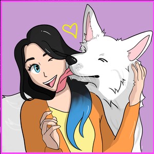Pet and Owner Portrait, Digital Custom Portrait, Cute Pet Portrait, Cute Anime Drawing, Personalized Gift, Birthday Gift, Digital Drawing.