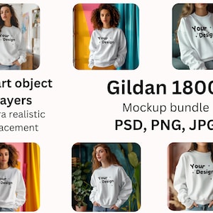 Gildan 18000 Sweatshirt Mockup Bundle | PSD Smart Layer Crewneck Mock-up Bundle | Model Mockup | Neutral 18000 Mocks