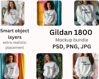 Gildan 18000 tröja mockup-paket | PSD smart lager rund hals mockup-paket | Modellmockup | Neutrala 18000 mocks
