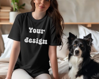 Black 3001 Shirt Dog Mom Mockup - Pet Parent Shirt Mockup - Dog Tee Design Mockup
